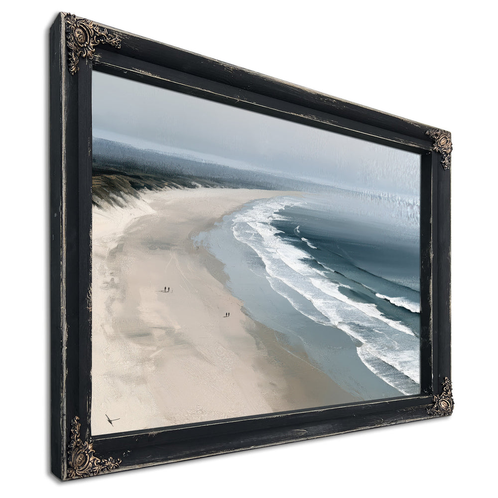 Misty Beach Shoreline With Rolling Waves by Bella Frye