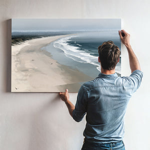 Misty Beach Shoreline With Rolling Waves by Bella Frye