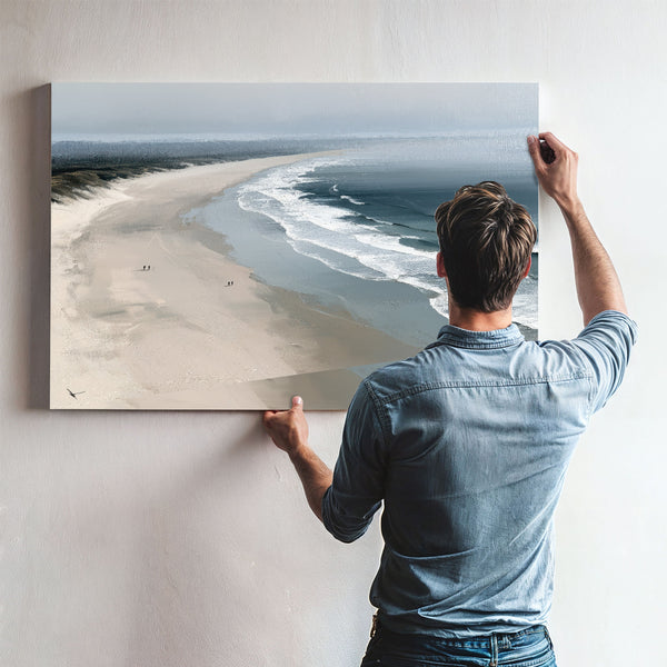 Misty Beach Shoreline With Rolling Waves by Bella Frye