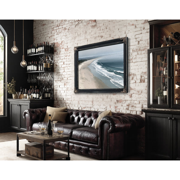 Misty Beach Shoreline With Rolling Waves by Bella Frye