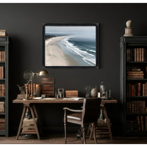 Misty Beach Shoreline With Rolling Waves by Bella Frye