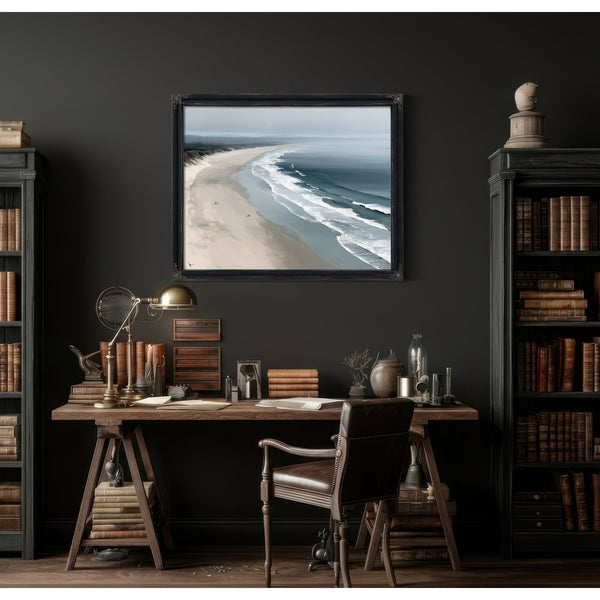 Misty Beach Shoreline With Rolling Waves by Bella Frye