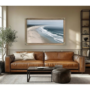Misty Beach Shoreline With Rolling Waves by Bella Frye