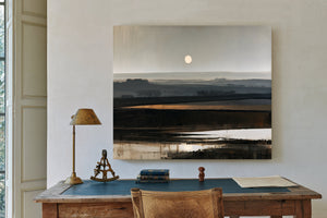 Misty Farmland Under A Low Winter Moon by Bella Frye
