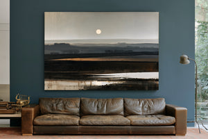 Misty Farmland Under A Low Winter Moon by Bella Frye