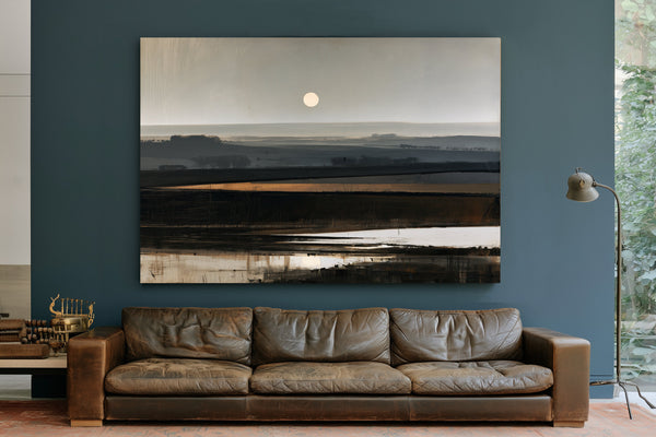 Misty Farmland Under A Low Winter Moon by Bella Frye