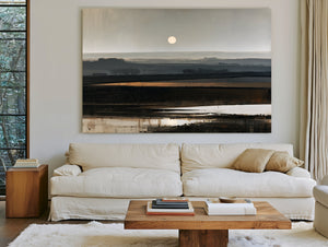 Misty Farmland Under A Low Winter Moon by Bella Frye