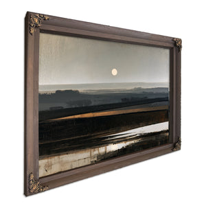 Misty Farmland Under A Low Winter Moon by Bella Frye