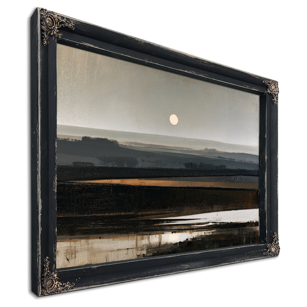 Misty Farmland Under A Low Winter Moon by Bella Frye