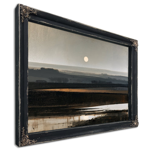 Misty Farmland Under A Low Winter Moon by Bella Frye