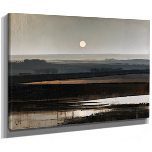 Misty Farmland Under A Low Winter Moon by Bella Frye