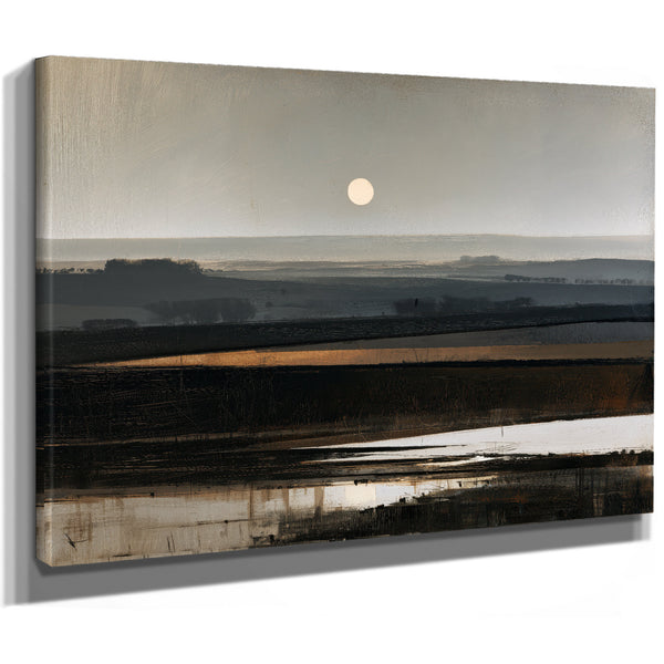Misty Farmland Under A Low Winter Moon by Bella Frye