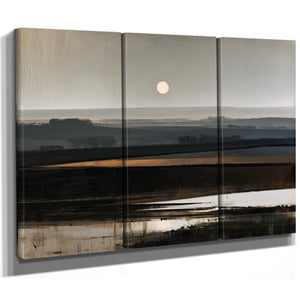 Misty Farmland Under A Low Winter Moon by Bella Frye