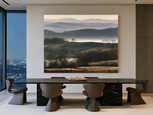 Misty Rolling Hills And Bare Winter Trees by Bella Frye