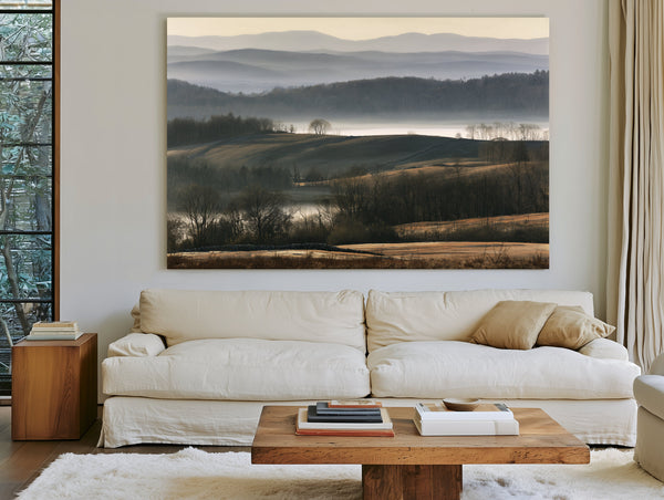 Misty Rolling Hills And Bare Winter Trees by Bella Frye