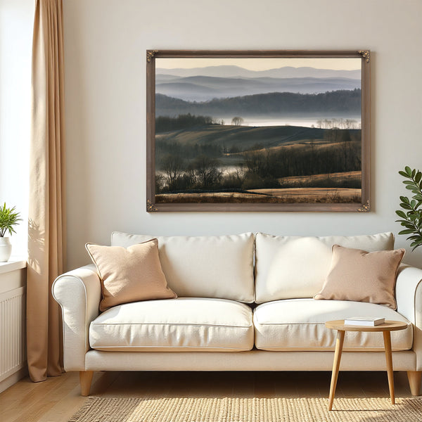 Misty Rolling Hills And Bare Winter Trees by Bella Frye