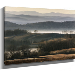 Misty Rolling Hills And Bare Winter Trees by Bella Frye