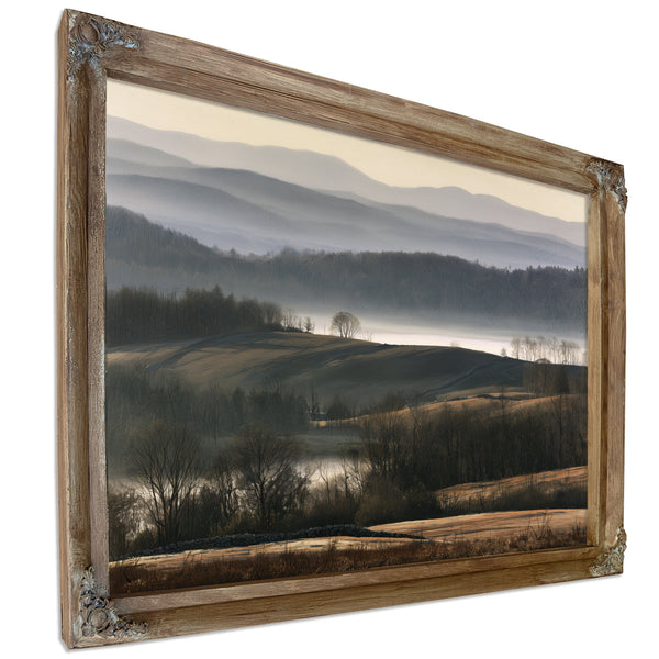 Misty Rolling Hills And Bare Winter Trees by Bella Frye