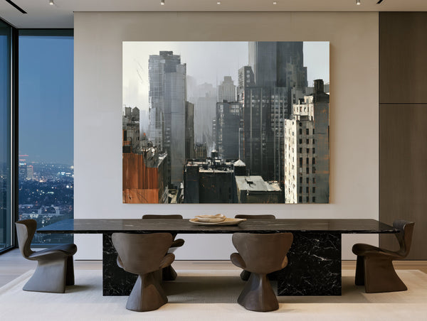 Misty Urban Skyline Dense City Buildings by Bella Frye
