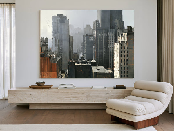 Misty Urban Skyline Gray City Buildings by Bella Frye