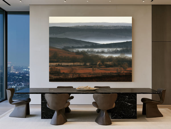 Misty Winter Fields And Rolling Hills by Bella Frye