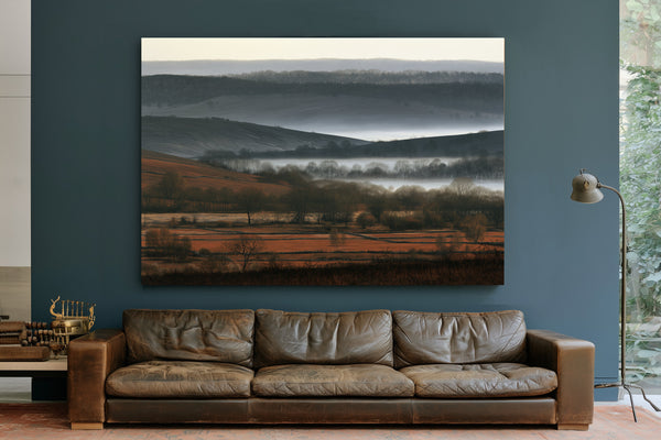 Misty Winter Fields And Rolling Hills by Bella Frye