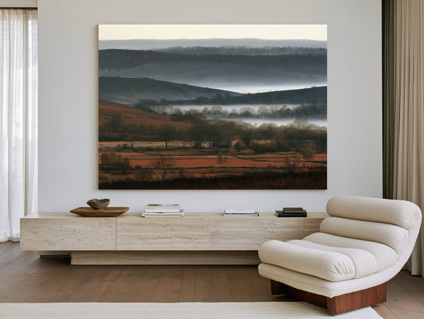 Misty Winter Fields And Rolling Hills by Bella Frye
