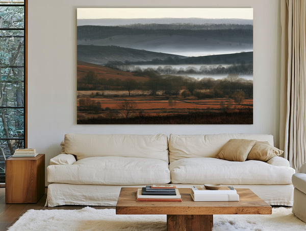 Misty Winter Fields And Rolling Hills by Bella Frye