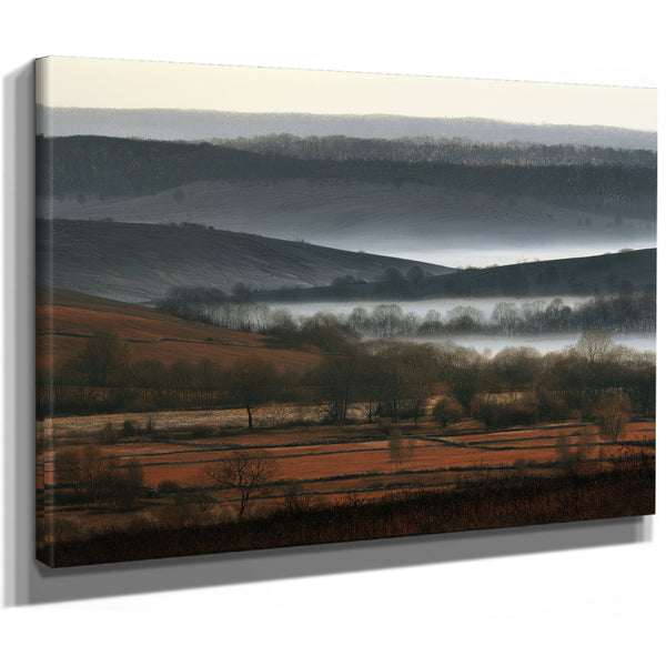 Misty Winter Fields And Rolling Hills by Bella Frye