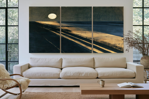 Moonlit Beach With Long Diagonal Shadows by Bella Frye