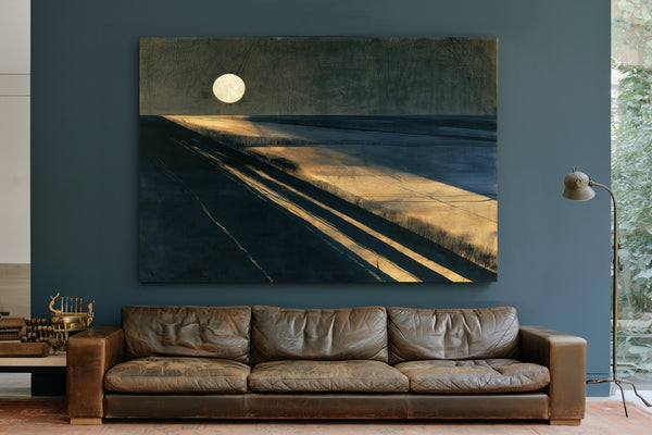 Moonlit Beach With Long Diagonal Shadows by Bella Frye