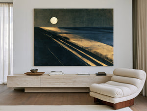 Moonlit Beach With Long Diagonal Shadows by Bella Frye