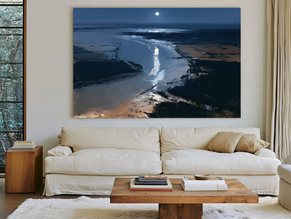 Moonlit River Estuary At Night by Bella Frye