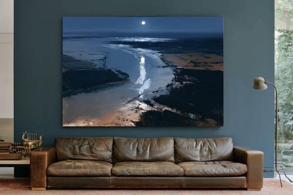 Moonlit River Estuary At Night by Bella Frye