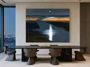 Moonlit River Through Flat Plains Night by Bella Frye