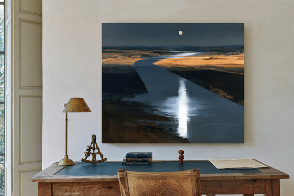 Moonlit River Through Flat Plains Night by Bella Frye