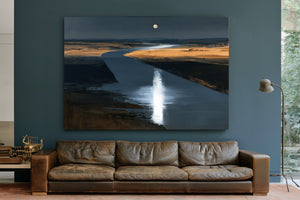 Moonlit River Through Flat Plains Night by Bella Frye