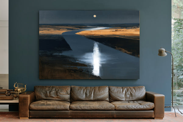 Moonlit River Through Flat Plains Night by Bella Frye