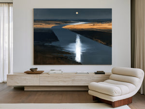 Moonlit River Through Flat Plains Night by Bella Frye