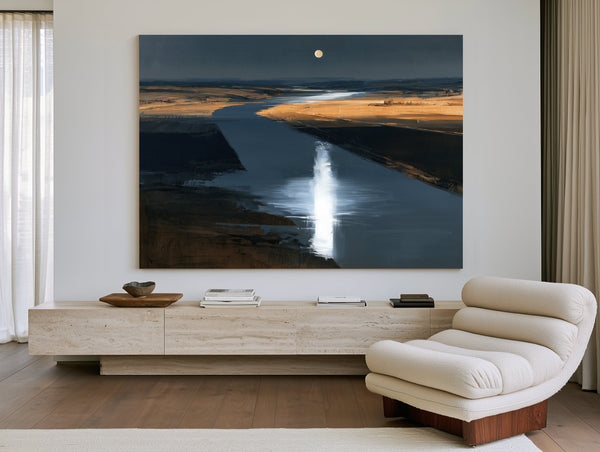 Moonlit River Through Flat Plains Night by Bella Frye