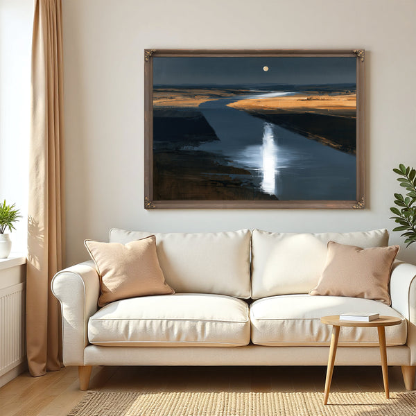 Moonlit River Through Flat Plains Night by Bella Frye