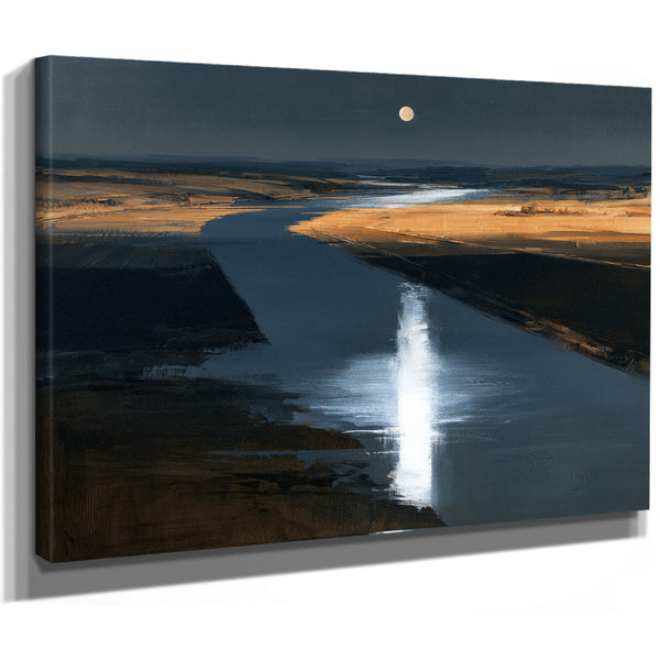 Moonlit River Through Flat Plains Night by Bella Frye