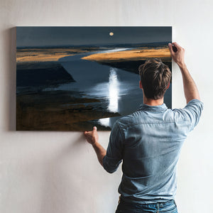 Moonlit River Through Flat Plains Night by Bella Frye
