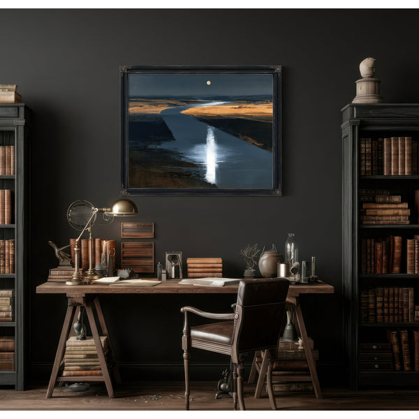 Moonlit River Through Flat Plains Night by Bella Frye