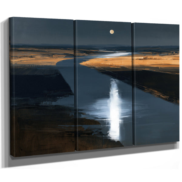 Moonlit River Through Flat Plains Night by Bella Frye
