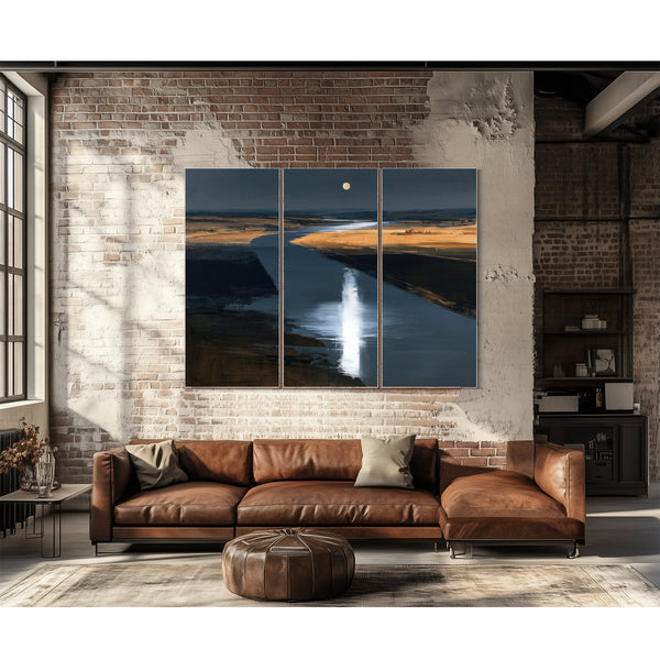Moonlit River Through Flat Plains Night by Bella Frye