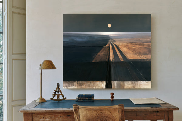 Moonlit Road Through Dark Farmland by Bella Frye