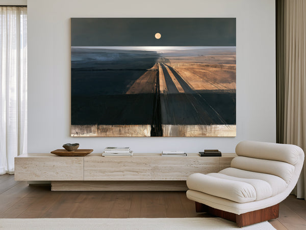 Moonlit Road Through Dark Farmland by Bella Frye