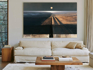 Moonlit Road Through Dark Farmland by Bella Frye