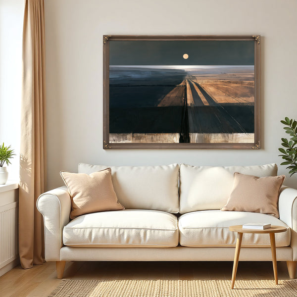 Moonlit Road Through Dark Farmland by Bella Frye